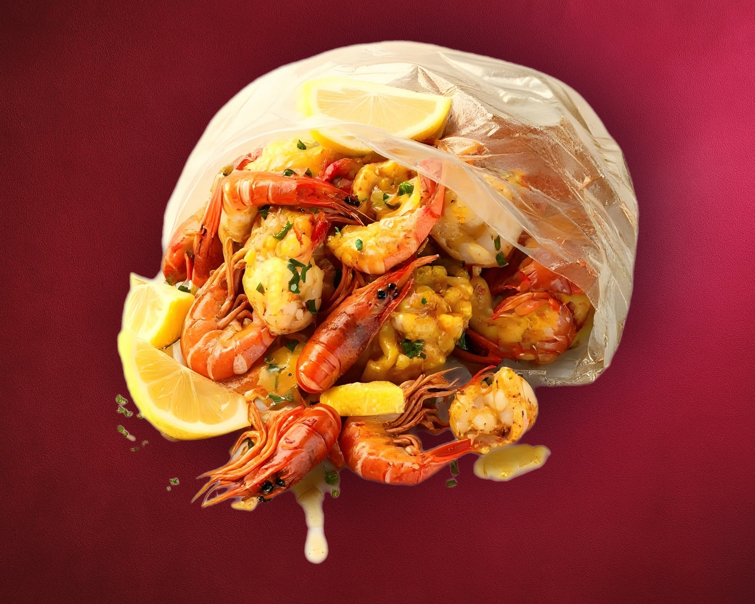 Cajun seafood boil bag with shrimp, crab, crawfish, lobster, corn, sausage, and potatoes from Boil Baby Boil in West Hollywood