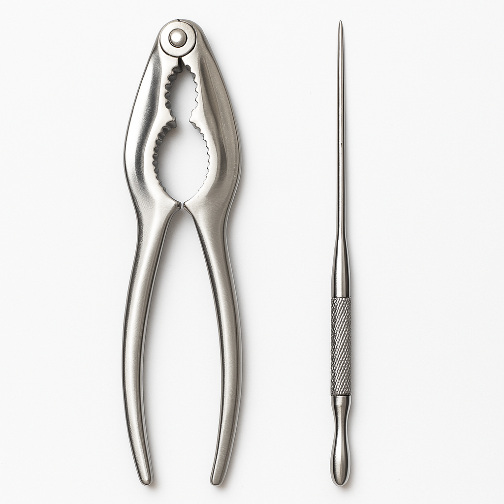 Premium stainless steel crab cracker and pick set—essential tools for seafood lovers in West Hollywood.