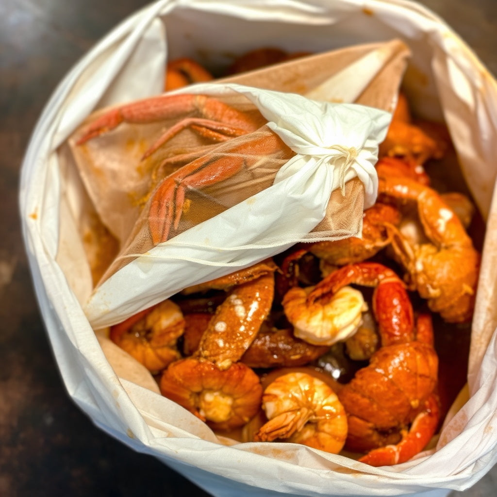Hot and steamy seafood boil bag loaded with lobster tails, snow crab, and shrimp in Cajun garlic butter—Boil Baby Boil’s West Hollywood must-try for messy, crave-worthy late-night eats or pool parties without the expensive catering costs!
